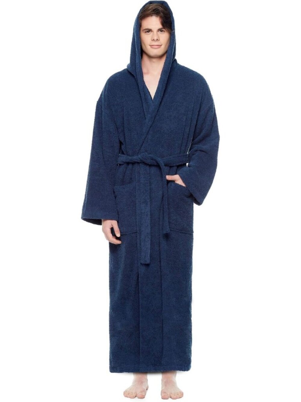 Men's Hooded Turkish Cotton Bathrobe - Classic Full Length Luxury Robe